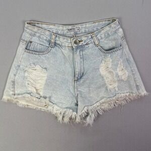BlueSteel Original Denim Distressed Light Wash Frayed Hem Shorts Size 38